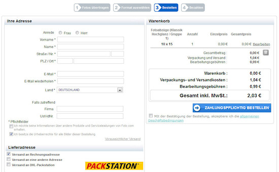 Persönliche Daten angeben bei foto.com