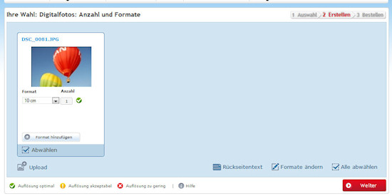 Einstellungen vornehmen im Warenkorb bei ifolor